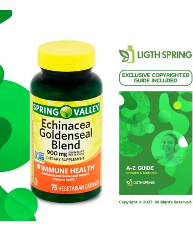 Echinacea Goldenseal Blend Dietary Supplement 900 mg 75 Ct Bundle with Exclusive Vitamins & Minerals A to Z - Better Ligth&Spring Guide (3 Items) - Buy Online on GoSupps.com