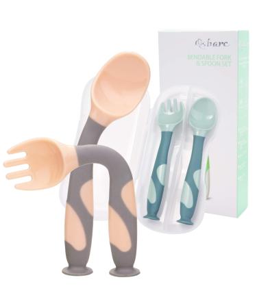 Baby utensils spoons fork with travel safe toddler baby children Feeding training simple handle heat -resistant flexible soft perfect learning (2 spoons of 2 fork) suction blue / pink