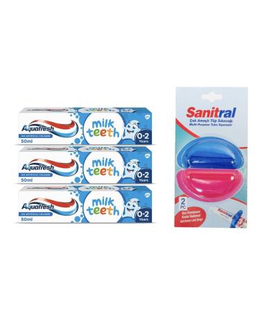 Aquafresh Milk Teeth Babies Toothpaste 50ml (Pack of 3)+ Sanitral Toothpaste Tube Squeezer (Set of 4) 1.50 g (Pack of 2) 3.0