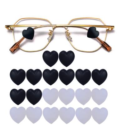 KECHIO Eyeglass Ear Grip Heart-shaped Silicone Retainers Soft Ear Hooks Anti-Slip Holder Glasses Stopper Black/White