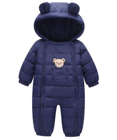 Happy Cherry Baby Infant Toddler Jumpsuit Snowsuit Cartoon Hooded Romper Footie Pajamas Bear-navy Blue 6-12 Months
