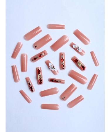 24pcs Red Sweet Coffin Fake Nail Rhinestone Gold Heart Butterfly Press on Nails Trendy Rhinestone Coffin Nails Luxurious Nails Acrylic Nails Fake Nails For Women Girls - Buy Online on GoSupps.com