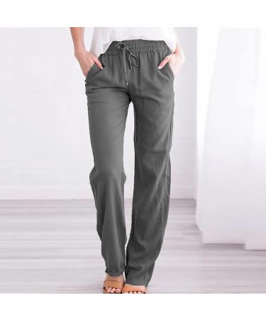 ESCBUKI Women's Cotton Linen Pants - Casual Summer Drawstring Elastic Waist Trousers - X-Large Gray - Buy Online on GoSupps.com