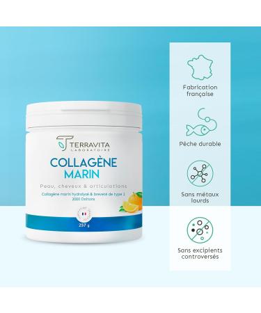 MARINE COLLAGEN PATENTED POWDER | 257g Pure Collagen Peptides Type 1 | Soft Joints Smooth and Hydrated Skin | Orange Taste | 100% French Spine | Terravita - Buy Online on GoSupps.com