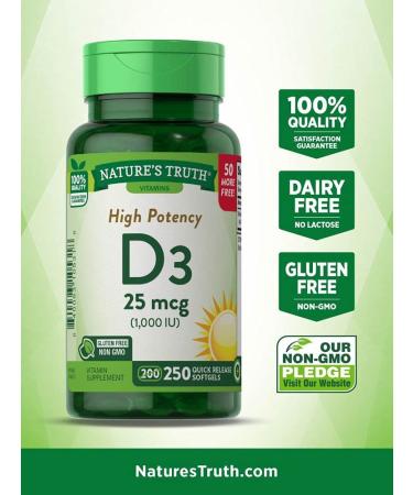 Nature's Truth Vitamin D3 25 mcg (1000 IU) - 250 Quick Release Softgels for Immune Support - Buy Online on GoSupps.com