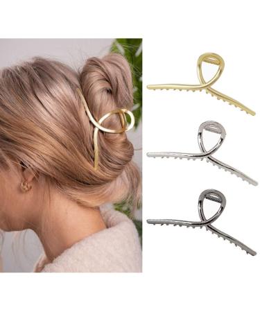 Long Claw Clips for Women Thick Hair 5.1 Big Metal Gold Hair Clips for Girls Large Hair Accessories 3 Pcs 3color