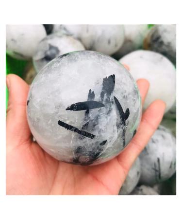 Natural Sphere 1PC Natural Crystal Spheres Black Hair Tourmaline Quartz Jet Stone Ball 50mm-90mm (Color : 60-70mm)