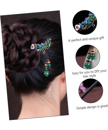 DOITOOL 1pc Classic Vintage Hairpin Hair Sticks for Long Hair Fork Pen Hair Bun Stick Flower Pin Wooden Hair Stick Tassel Chinese Hair Sticks Retro Miss Hair up Jade Beads Hanfu - Buy Online on GoSupps.com