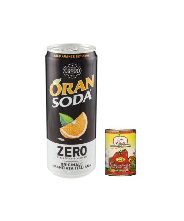 Zia Rosa Oransoda Zero Orange Lemonade Refreshing Drinks No Sugar Added 13 cl + Zia Rosa DOP Pomodoro San Marzano Campania Tomato 400g Box