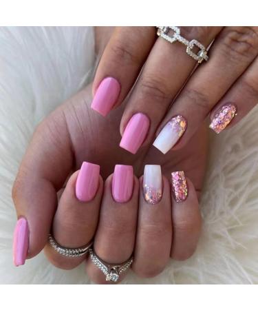 24Pcs/Se Pink Leopard Print Full Coverage Press-On Nails Waterproof Stickers Accesorios Free False Nails Removable Fake Nail Art Fake Nails-W181