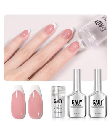 GAOY French Manicure Kit  Nail Stamper and 2Pcs Gel Nail Polish  Include Jelly Sheer Pink White Colors for French Tip  UV Light Cure Mauve Pink  White  Nail Stamper