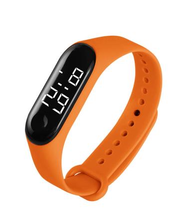 NUZYZ 1Pcs Digital Sports Watch Water Resistant Outdoor Easy Read Solid Color Adjustable Strap LED Digital Electronic Wrist Watch Orange-