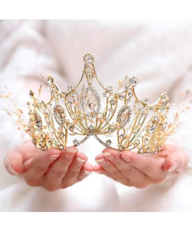 Unicra Gold Baroque Crown & Tiara - Rhinestone Wedding Queen Princess Bridal Hair Accessory for Women and Girls - Buy Online on GoSupps.com