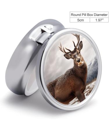Round Pill Box with Wild Animals Deer Print - 3 Compartment Metal Pill Organizer | Portable Decorative Pill Case - Style-9 - Buy Online on GoSupps.com