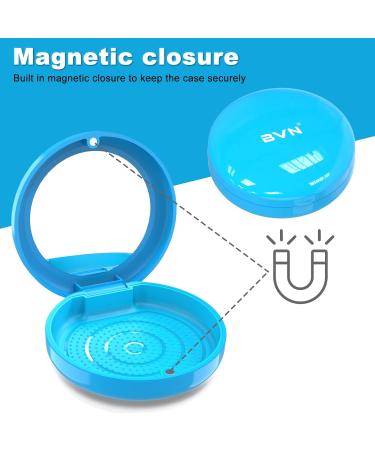 Buy Dnom Dose of Bite Can with Mirror | Premium Denture & Prosthetic Container | Blue Round Box with Silicone Mat for Braces & Teeth Care - Buy Online on GoSupps.com