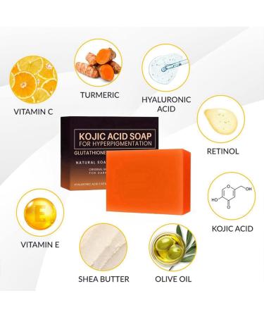 Kojic Acid Soap Turmeric Brightening Soap Turmeric Soap Bar Turmeric Kojic Acid Dark Spot Remover Soap Bars Kojic Acid Soap for Face and Body Kojic Acid & Turmeric Soap Face Soap Bar for Men and Women - Buy Online on GoSupps.com