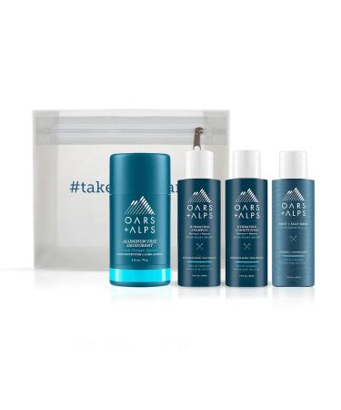 Oars + Alps Hair and Body Travel Kit for Men Includes Sulfate Free Shampoo Conditioner Body Wash Deodorant and Reusable Pouch TSA Friendly Fresh Ocean Splash Scent