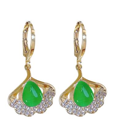 Earrings for Women Green Leaf Silver Stud Earrings Opal Leaf Buckle Earrings Premium Diamond Green Leaf Silver Stud Earrings Earrings for Women