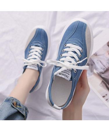 Womens Blue Canvas Lace-Up Sneakers - Athletic Running Shoes | Size 5 - Buy Online on GoSupps.com