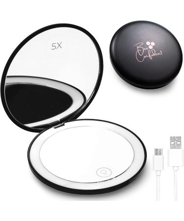 Rechargeable LED Compact Travel Mirror with 5X Magnification, 3 Light Settings, and Free Tweezers - Buy Online on GoSupps.com