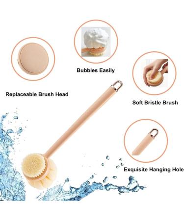 3 in 1 Bath Brush for Women - Long Handle Back Scrubber with Interchangeable Heads - Exfoliating Body Scratcher with Soft Stiff Bristles - Shower and Bath Accessory - Buy Online on GoSupps.com