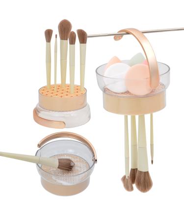 Makeup Brush Cleaning Mat and Easy to Dry with Upside Down.3 in 1 Makeup Brush Holder Cosmetic Facial Brush Organizer Cleaner for Storage & Air Dry(No Lid Cream Color) No Lid Cream Color