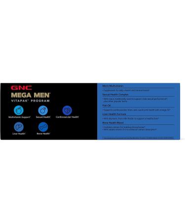 GNC Mega Men 40+ Vitapak, 5-in-1 Multivitamin Pack, Energy Production, Men's Health, Edible Dietary Supplement, 30 Servings - Buy Online on GoSupps.com