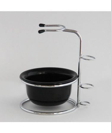 ZHONGJIUYUAN 1 Set Stainless Steel Shaving Brush Razor Stand Holder & Black Shaving Bowl Mug Set Health Care