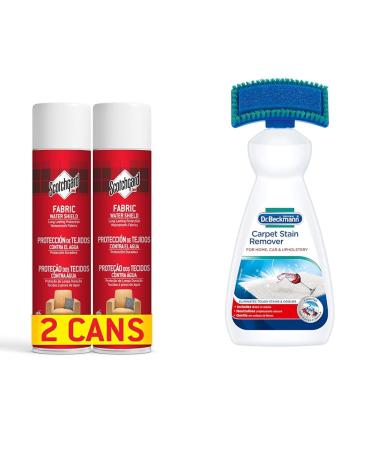 Scotchgard Fabric Transparent Water Shield 2 Cans x 400ml each & Dr. Beckmann Carpet Stain Remover | Removes New and Dried-in Stains | Includes Applicator Brush 650 ml