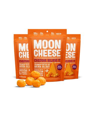 Moon Cheese Cheddar Believe It, 2 Ounce, 3-Pack, Crunchy, Protein-Rich Cheese Snack, Keto Friendly, 100% Real Cheese Cheddar 2 Ounce (Pack of 3)