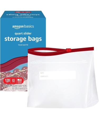 Amazon Basics Slider Quart Food Storage Bags 120 Count - Convenient Reusable Bags for Food Storage | Quart Size, 120 Count | Durable and Leakproof | BPA Free - Buy Online on GoSupps.com