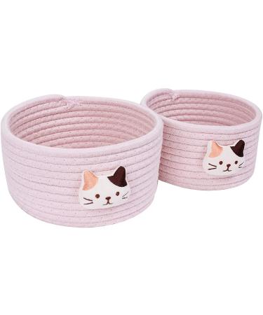 LixinJu Small Woven Cat Basket Set of 2 - Pink Mini Storage Bins for Desk, Toys, Gifts - Buy Online on GoSupps.com