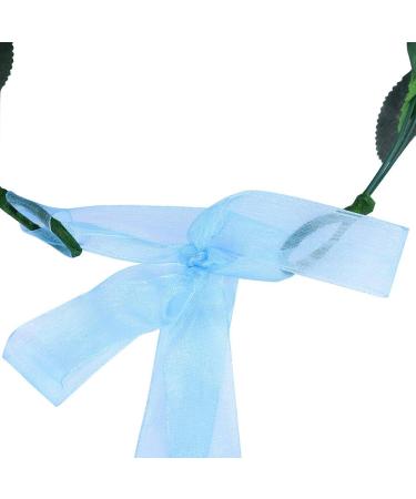Floral Crown Headband Bride Flower Wreath Crown Flower Garland Headband Hair Wreath Hair Garland Boho Floral Headpiece with Ribbon Rose Flower Bohemian Hair Accessories for Wedding Party Festival Blue - Buy Online on GoSupps.com
