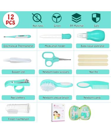 Lictin Baby Grooming Kit - 10PCS Newborn Care Set in Mint Green | Portable Safety Cutter, Nail Kit & Health Essentials for Baby | Nursing and Grooming Supplies - 12 Count - Buy Online on GoSupps.com