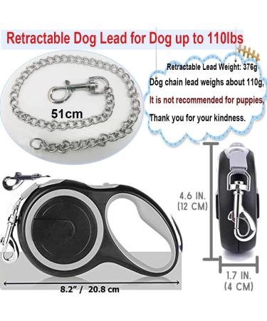 Etechydra Dog Retractable Leash 5m/16ft Gray - Heavy Duty Nylon Tape Leash with Anti-Bite Steel Chain for Medium Large Dogs - Buy Online on GoSupps.com