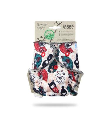 Petit Lulu pant diaper for newborns (2-6kg) push buttons |Fluffy Organic |Bamboo natural reusable cloth diapers |Without polyester (Japanese dolls)