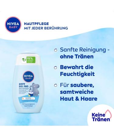 Nivea Baby Head to Foot Shampoo & Shower Gel - Gentle Vegan Formula with Almond Oil Hypoallergenic Paraben & Microplastic Free (200 ml) - International Shipping Available - Buy Online on GoSupps.com
