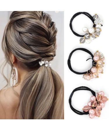 Bohend Rhinestone Ponytail Holders 3 Pcs Stretchy Hair Ties Hair Jewelry Ponytail Hair Accessories for Women and Girls (A)