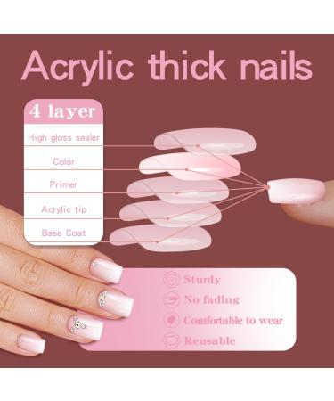24 Pcs Pink Press-On Nails - Short Bling Glam Square with Diamond & Glitter Rhinestones | Glossy Fake Nails for Women & Girls - Buy Online on GoSupps.com
