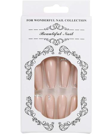 Coffin False Nails Long Fake Nails Nude Crystal Press on Nails Ballerina Acrylic Artificial Stick on Nails 24pcs for Women and Girls 1 count (Pack of 1) Nude - Buy Online on GoSupps.com