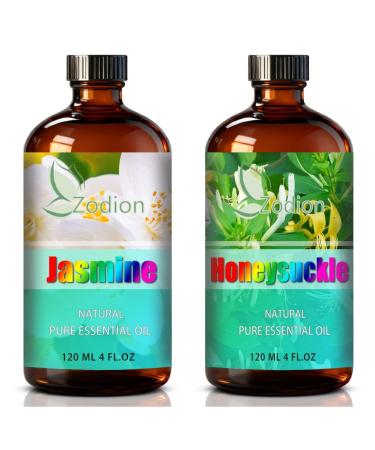 Honeysuckle Essential Oil 4 Fl Oz and Jasmine Essential Oil 4 Fl Oz - Honeysuckle & Jasmine Oil for Diffuser Aromatherapy Home Fragrance Skin & Hair Care DIY Candle & Soap Making Yoga
