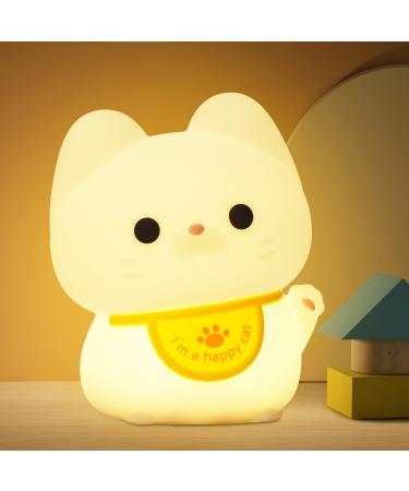 OkiyiD Cat Gifts for Girl Kitty Night Light Fortune Cat Lamp Gifts Bedside Lamp for Nursery ABS+SIL Touch Control Portable and Rechargeable Dimmable Birthday Gifts for Boys Girls