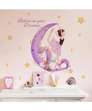 OOTSR Unicorns Girl Wall Stickers - Purple Moon Star Decals with Inspirational Quotes for Girls Nursery, Bedroom, Playroom - Removable Vinyl Wall Art - Buy Online on GoSupps.com