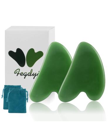 2 Pcs Gua Sha Massage Tool for Jade Stone for Face Massager Skin Scraping Massager Natural Jade Gua Sha Board for Face and Body (Dark Green)