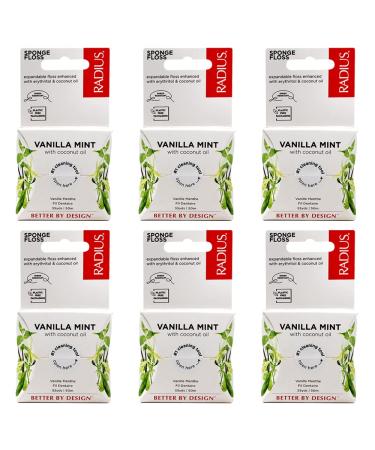 RADIUS Vanilla Mint Dental Floss 55 Yards Vegan & Non-Toxic Oral Care Boost & Designed to Help Fight Plaque Clear - Pack of 6