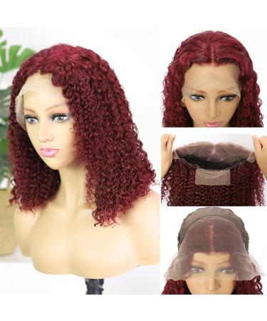 14 Wine Red 99J Curly Lace Front Bob Wig | Brazilian Remy Human Hair with Baby Hair | Unprocessed and Pre-Plucked for Natural Hairline - Buy Online on GoSupps.com