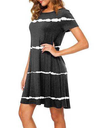 Gufesf Women's Summer Casual Tshirt Dress V Neck Short Sleeve Loose Fit Graphic Mini Dress - Black, Small - Buy Online on GoSupps.com