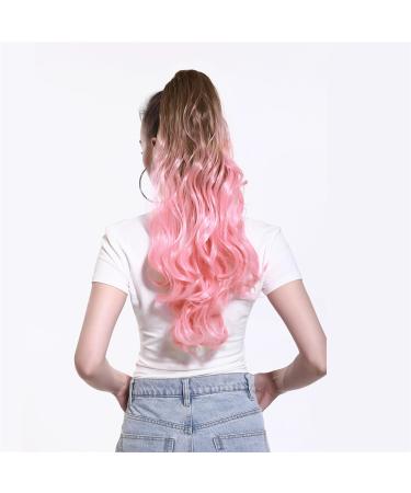 Shop Shadow Curly Hair Ponytail Extensions - 26 Synthetic Blonde Pink Wavy Clip-In Hairpiece for Afro Styles - Buy Online on GoSupps.com