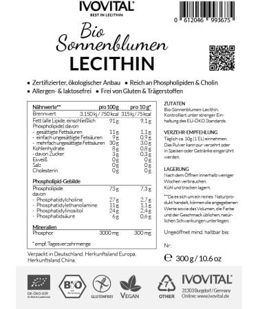 Organic Sunflower Lecithin Powder | IVOVITAL - 300g (Certified Organic) | Fast International Shipping - Buy Online on GoSupps.com