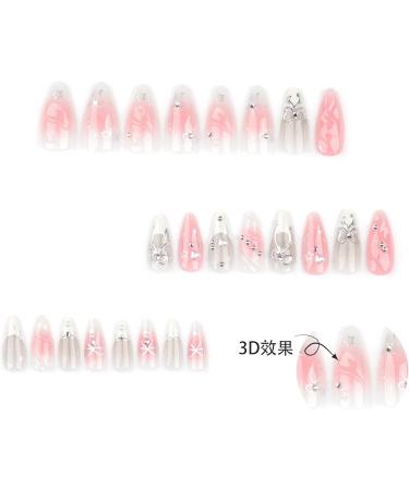 Mid Length French Tip Press on Nails with Nail Tips Bowknot stars dot diamond French love heart powder blusher false nail press on nails Acrylic False Nails Cute Artificial Nails - Buy Online on GoSupps.com